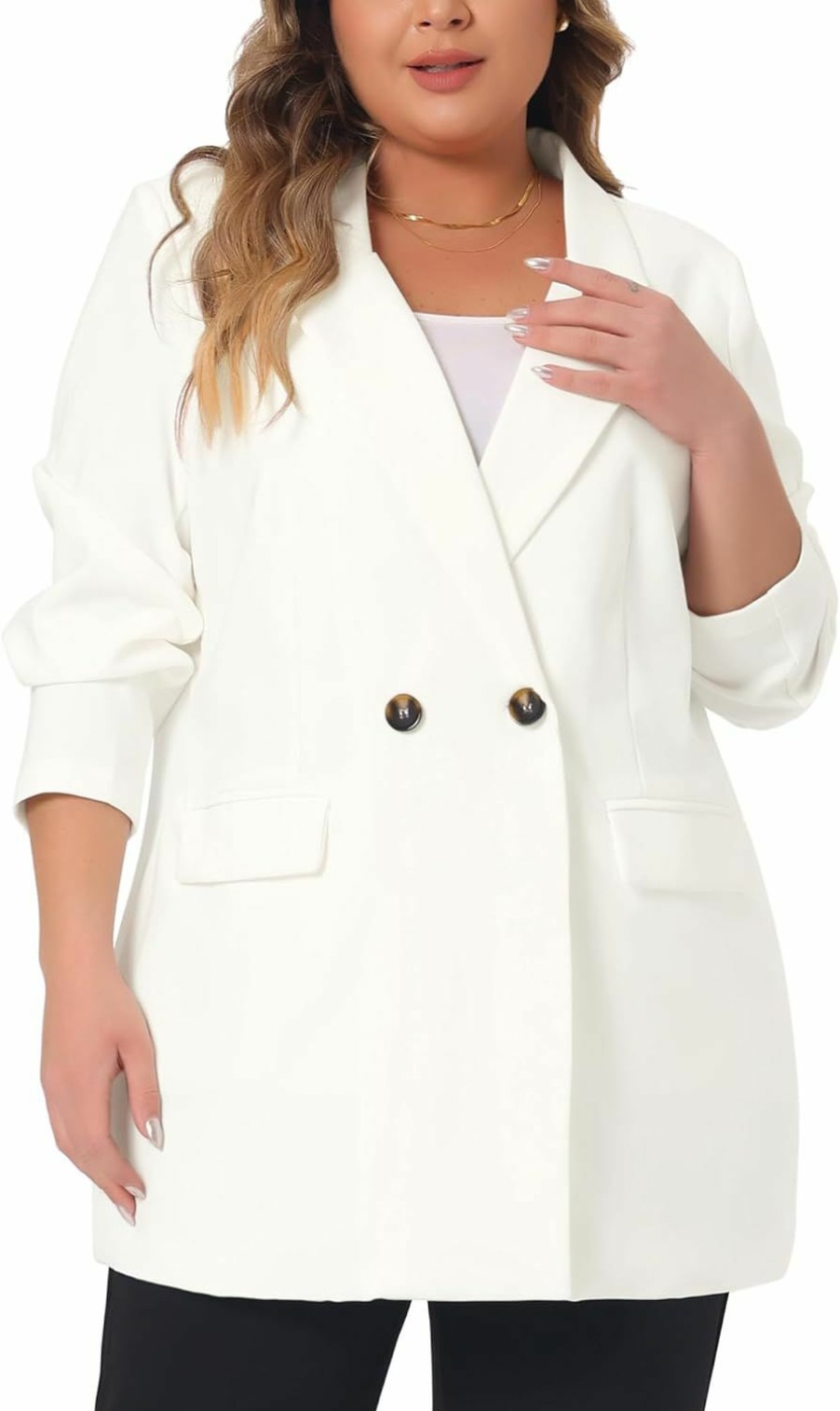 Clearance Agnes Orinda Agnes Orinda Plus Size Blazers For Women Lapel Button With Pockets Office Work Jackets Blazer