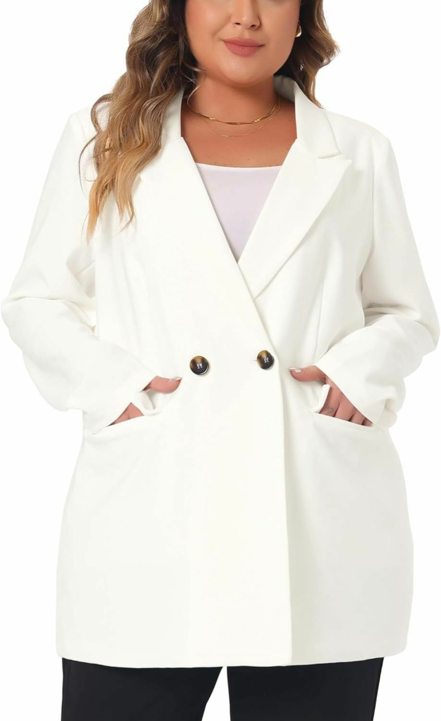 Clearance Agnes Orinda Agnes Orinda Plus Size Blazers For Women Lapel Button With Pockets Office Work Jackets Blazer