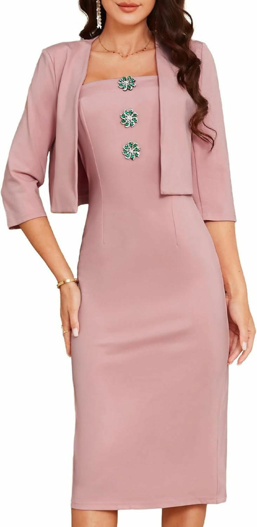 Hot GRACE KARIN Grace Karin Women'S 2024 Formal Office Business Work 2 Piece Outfits Midi Pencil Dress With 3/4 Sleeve Jacket Suit Sets