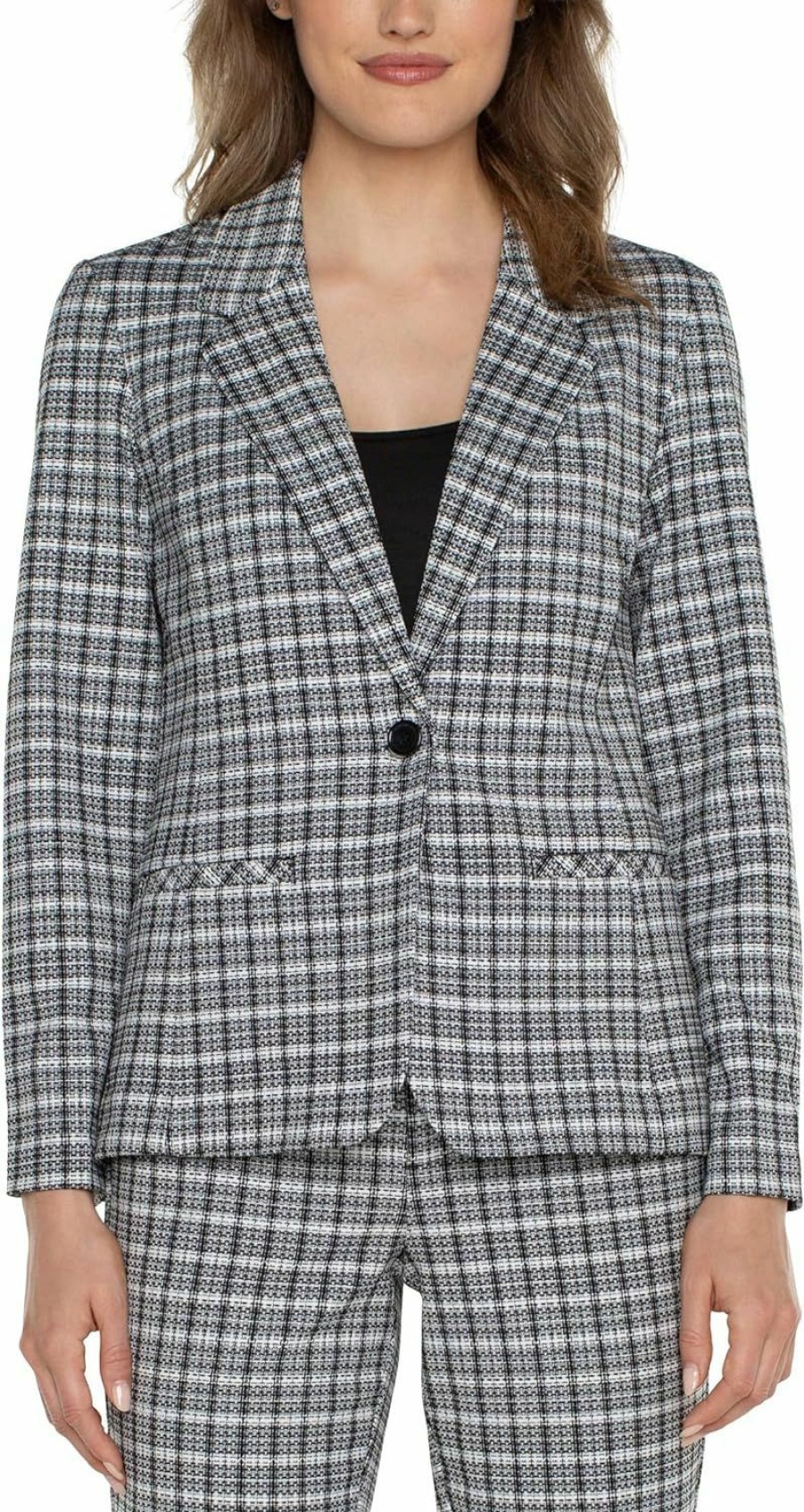 New Liverpool Liverpool Women'S Stretch Woven Plaid Fitted Blazer