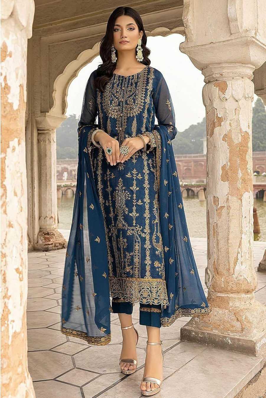 New Fashion Boutique Ready To Wear Indian Pakistani Ethnic Wear Designer Straight Salwar Kameez Suit For Womens(1012)