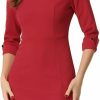 New Allegra K Allegra K Women'S Elegant Boat Neck 3/4 Sleeves 2024 Wear To Work Midi Split Sheath Dress