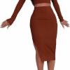 Hot LovelyWholesale Lovelywholesale Women'S Knit 2 Piece Dress Long Sleeve Square Neck Crop Tops Bodycon Midi Skirt