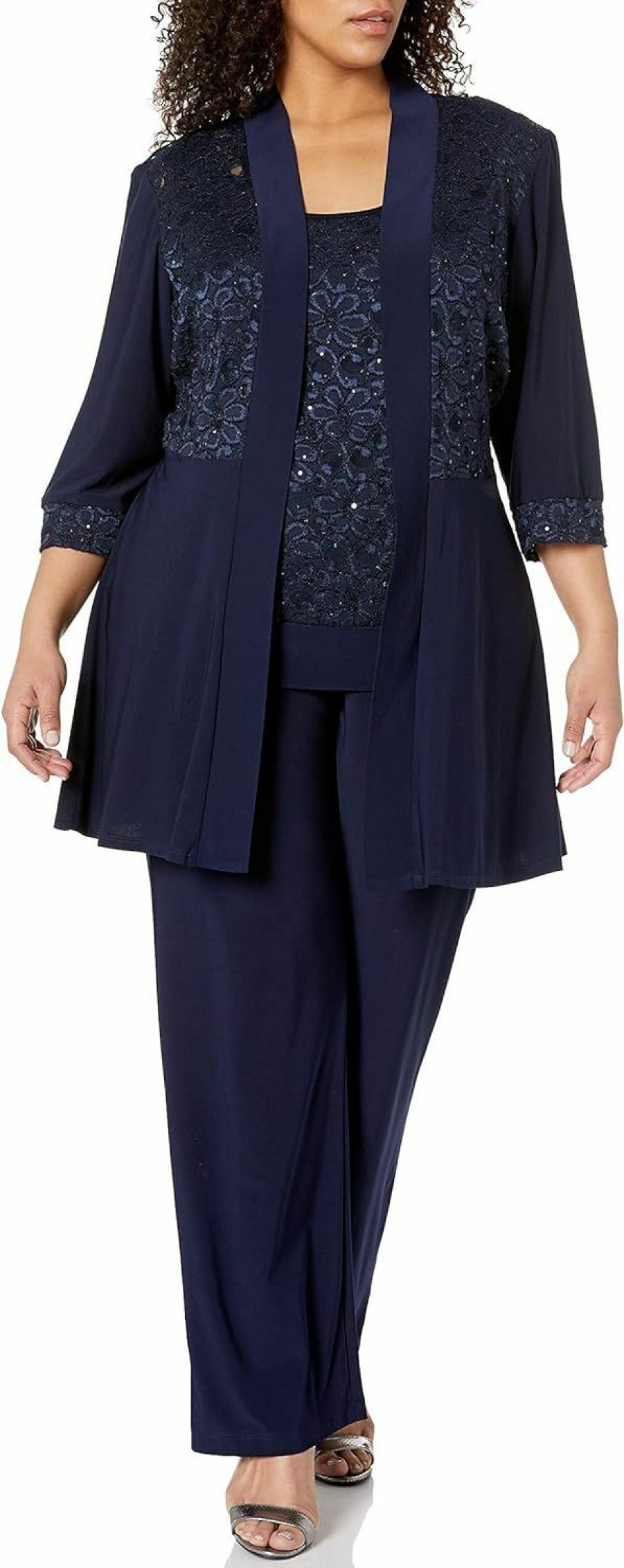 New R&M Richards R&M Richards Womens Plus Size Lace Pant Setdress