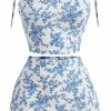 Clearance WDIRARA Wdirara Women'S 2 Piece Outfit Floral Print Tie Shoulder Cami Top And Split Hem Skirt Set