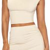 Best Verdusa Verdusa Women'S 2 Piece Outfits Backless Cap Sleeve Crop Tee And Ruched Mini Bodycon Skirts