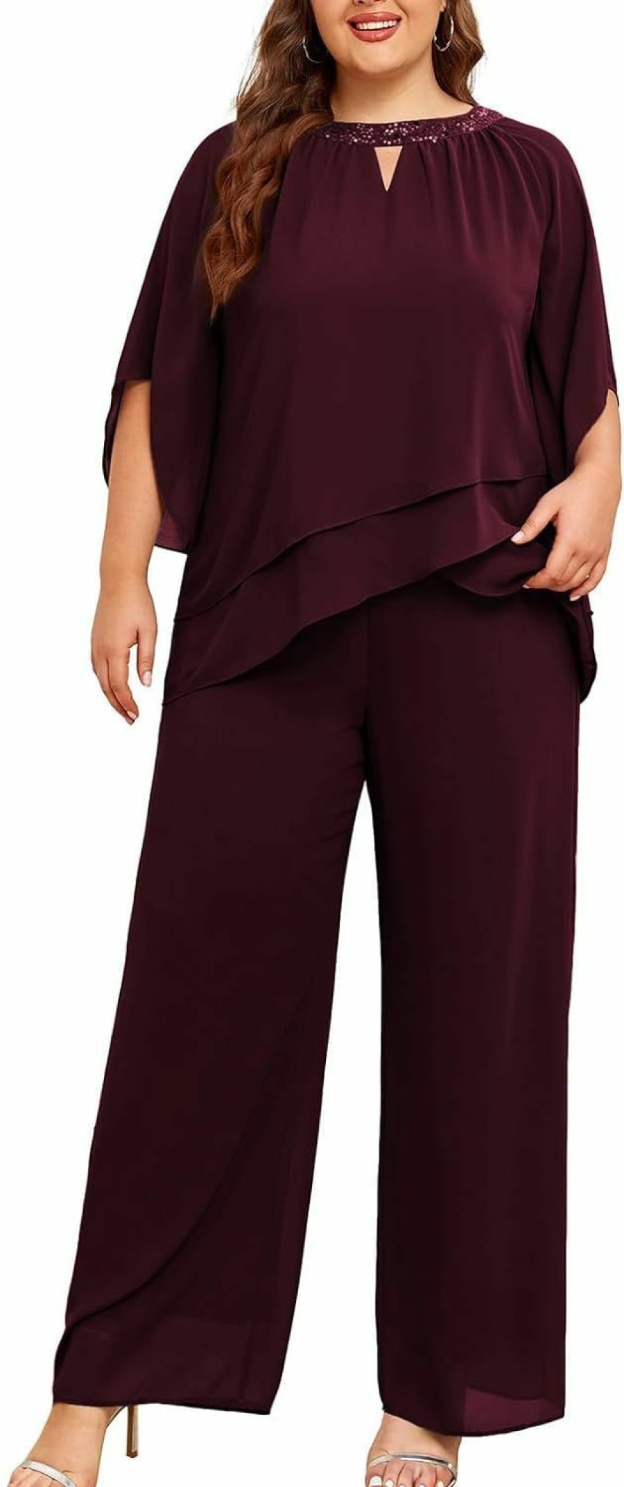 Online Hanna Nikole Hanna Nikole Mother Of Bride Pant Suits Plus Size Half Sleeve 2 Piece Chiffon Pantsuit Formal Wedding Guest Outfit