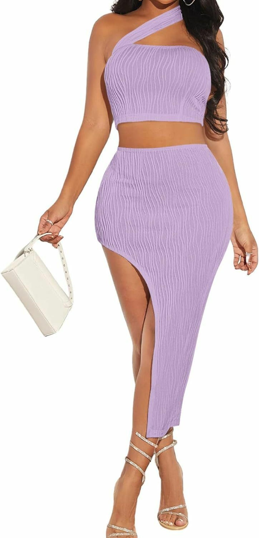 Online Verdusa Verdusa Women'S 2 Piece Outfits One Shoulder Crop Top And Split Bodycon Skirt Sets