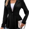 Wholesale OYOANGLE Oyoangle Women'S Long Puff Sleeve Button Front Lapel Neck Office Work Peplum Blazer Jacket