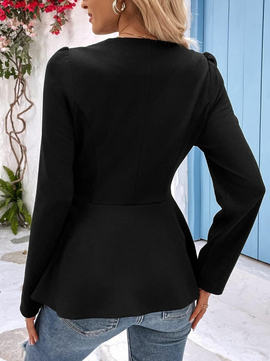 Wholesale OYOANGLE Oyoangle Women'S Long Puff Sleeve Button Front Lapel Neck Office Work Peplum Blazer Jacket