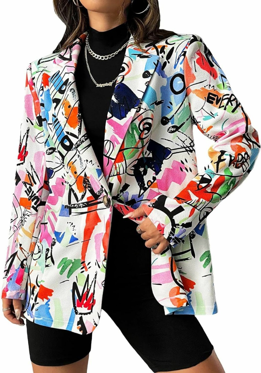 Online WDIRARA Wdirara Women'S Heart Graphic Print Button Front Long Sleeve Causal Work Blazer Jacket