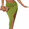 Best MakeMeChic Makemechic Women'S 2 Piece Outfits One Shoulder Twist Crop Top And Split Thigh Skirt Set