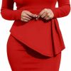 Best WanMem Wanmem Women Formal Bodycon Peplum Cocktail Dress Short Sleeve Bow Ruffle Pencil Party Midi Dresses