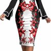 Online Bttup Women'S Print Dresses Work Business Bodycon Sleeve Round Neck Pencil Dresses