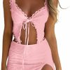 Clearance CSDAJIO Women'S Eyelet Embroidery Lace Trim Tie Front Crop Top And Mini Skirt Set Summer 2 Pieces Outfits