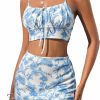 Clearance Floerns Floerns Women'S 2 Piece Outfit Floral Print Tie Front Cami Crop Top With Split Hem Skirt Set