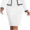 New Bdwinz Retro Bodycon Work Midi Dress For Women Semi Formal Office Square Neck Long Sleeve Sheath Pencil Dresses