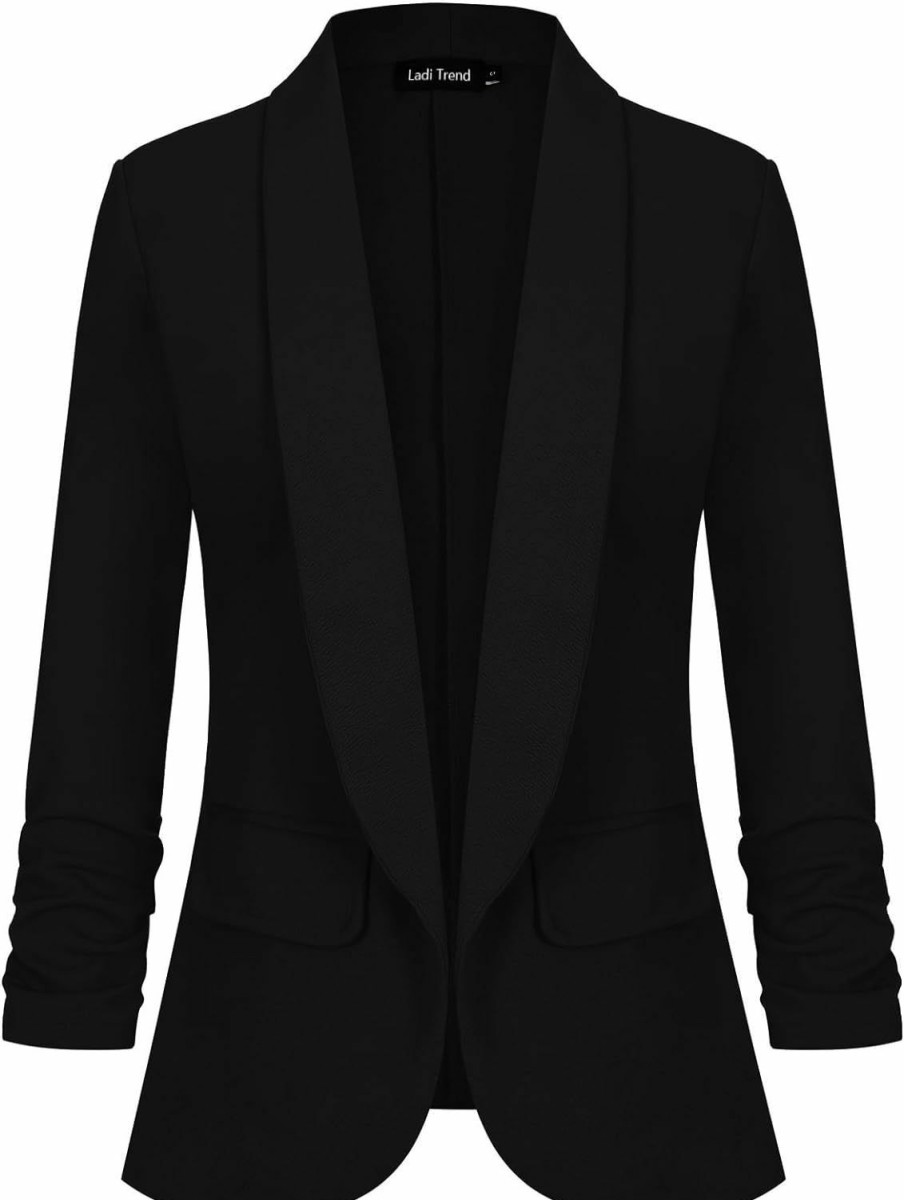 New LADI TREND Women'S Casual Open Front Blazers Shawl Lapel Ruched 3/4 Sleeve Office Lightweight Blazer Jackets With Pockets