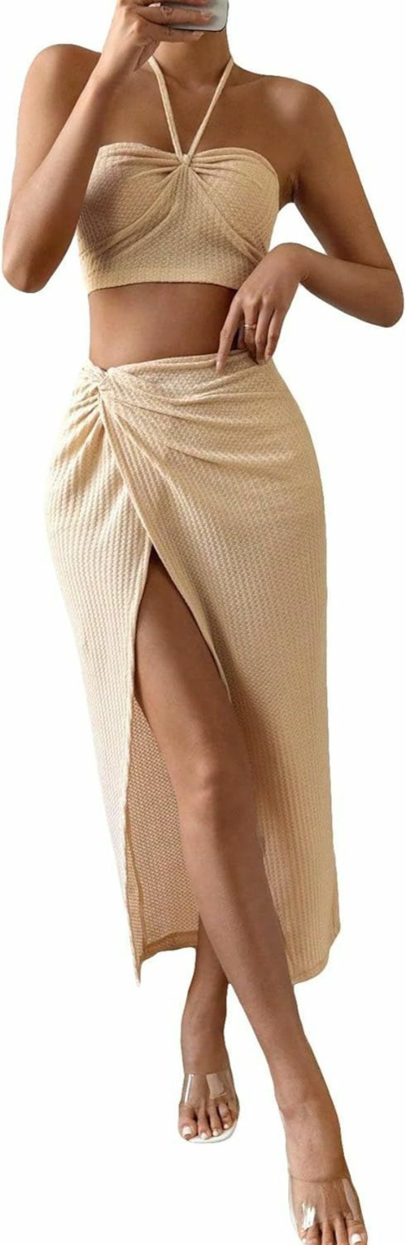 Wholesale SHENHE Shenhe Women'S 2 Piece Outfits Strapless Crop Tube Top And Twist High Slit Midi Skirt Sexy Set