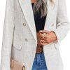 New MakeMeChic Makemechic Women'S Tweed Blazer Long Sleeve Lapel Neck Button Front Blazer Jacket Coat