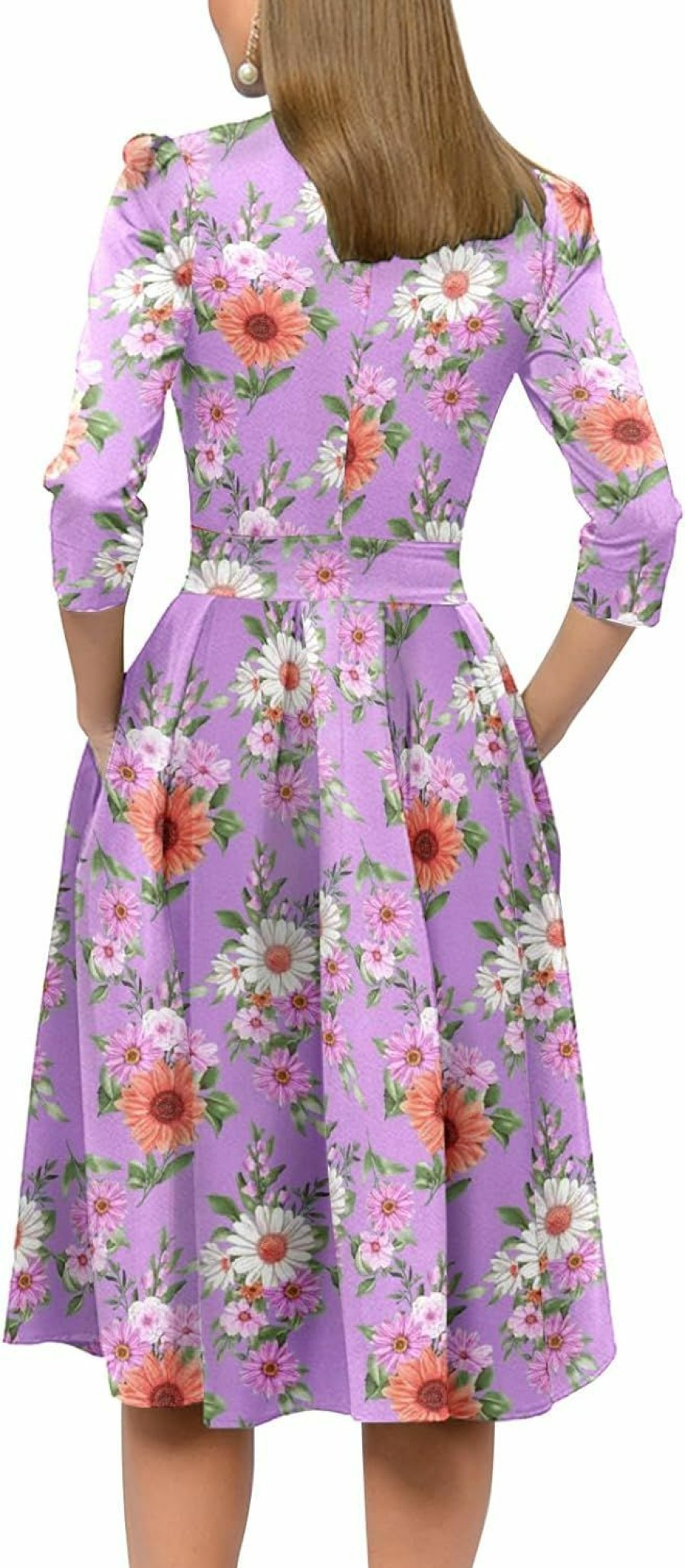 Wholesale Simple Flavor Simple Flavor Women'S Floral Vintage Dress Elegant Midi Evening Dress 3/4 Sleeves