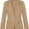 Clearance MINTLIMIT Mintlimit Womens Casual Blazer 3/4 Sleeve Button Front Office Lightweight Jacket Blazers With Pockets (Khaki,Size L)