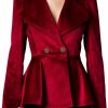 Clearance CYLADY Women'S Notched Lapel Vintage Office Button Front Velvet Blazer