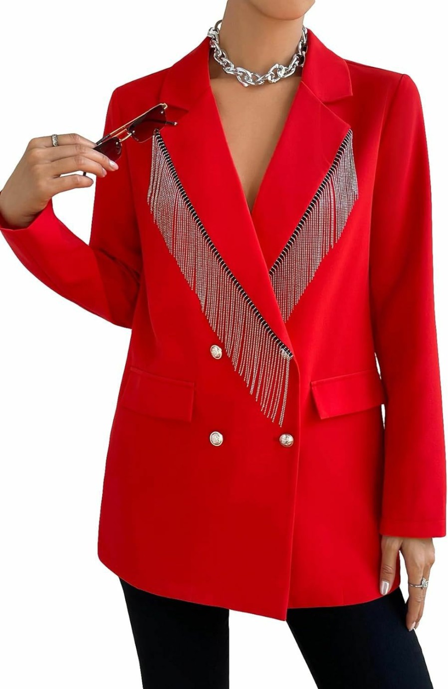 Online WDIRARA Wdirara Women'S Fringe Trim Double Breasted Long Sleeve Open Front Elegant Blazer Work Office Jacket