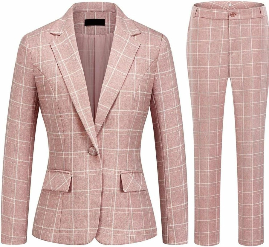 Best MODFUL Modful Women'S 2 Piece Business Plaid Suit Set Office One Button Slim Fit Blazer With Pant