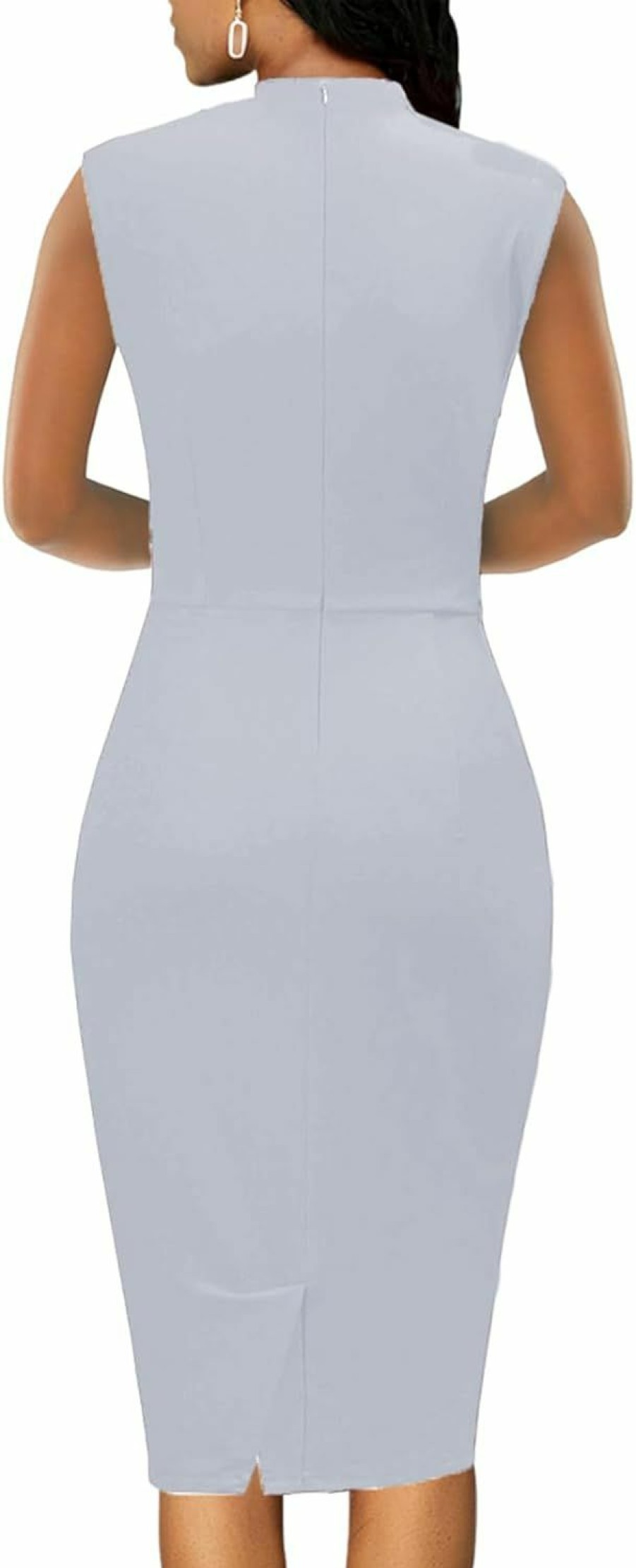 Online WanMem Womens Summer Sleeveless Bodycon Work Dresses For Women Tie Neck Ruched Cocktail Pencil Midi Dress