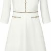 Hot Hobemty Women'S A-Line Dress Office 3/4 Sleeve Tweed Trim Elegant Dresses