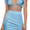 Best Floerns Floerns Women'S 2 Piece Outfit Crisscross Tie Back Crop Top Split Hem Skirt Set