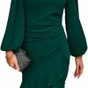 New EFexous Cocktail Party Work Dress For Women Puff Long Sleeve Bodycon Dress Ruffle Hem Crew Neck Mini Pencil Dress