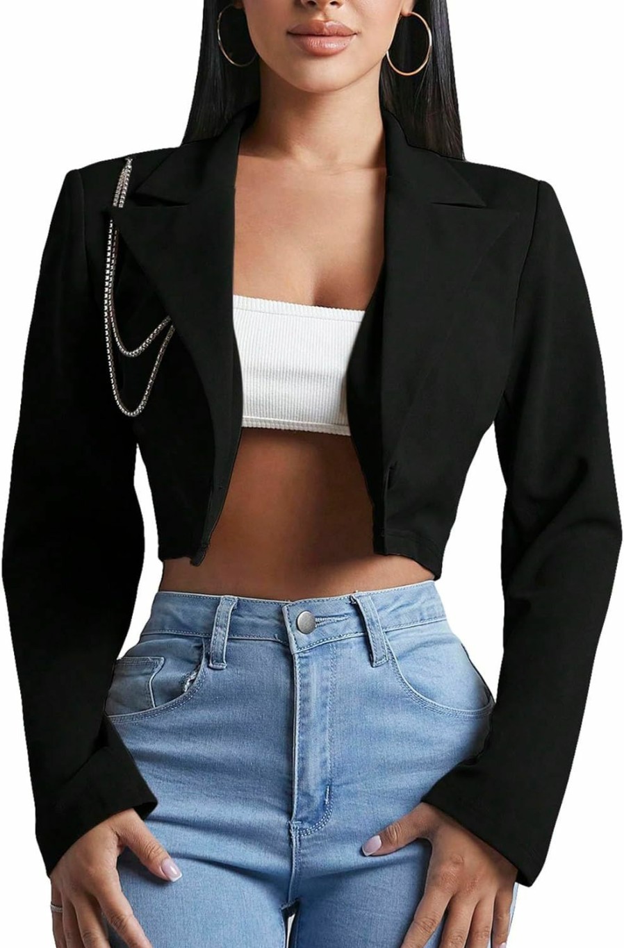 New Floerns Floerns Women'S Single Breasted Cropped Top Collared Long Sleeve Blazer Jacket