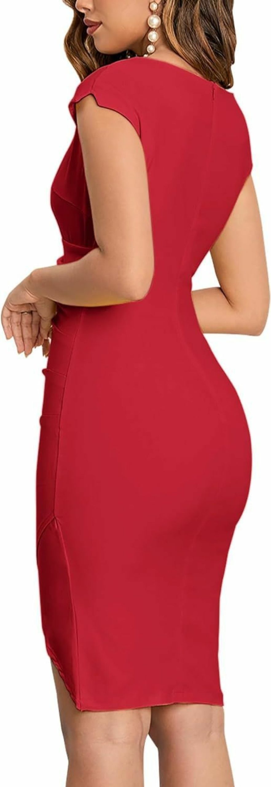 Hot MUXXN Muxxn Women'S Short Sleeve Wrap V Neck Midi Bodycon Vintage Formal Work Dress