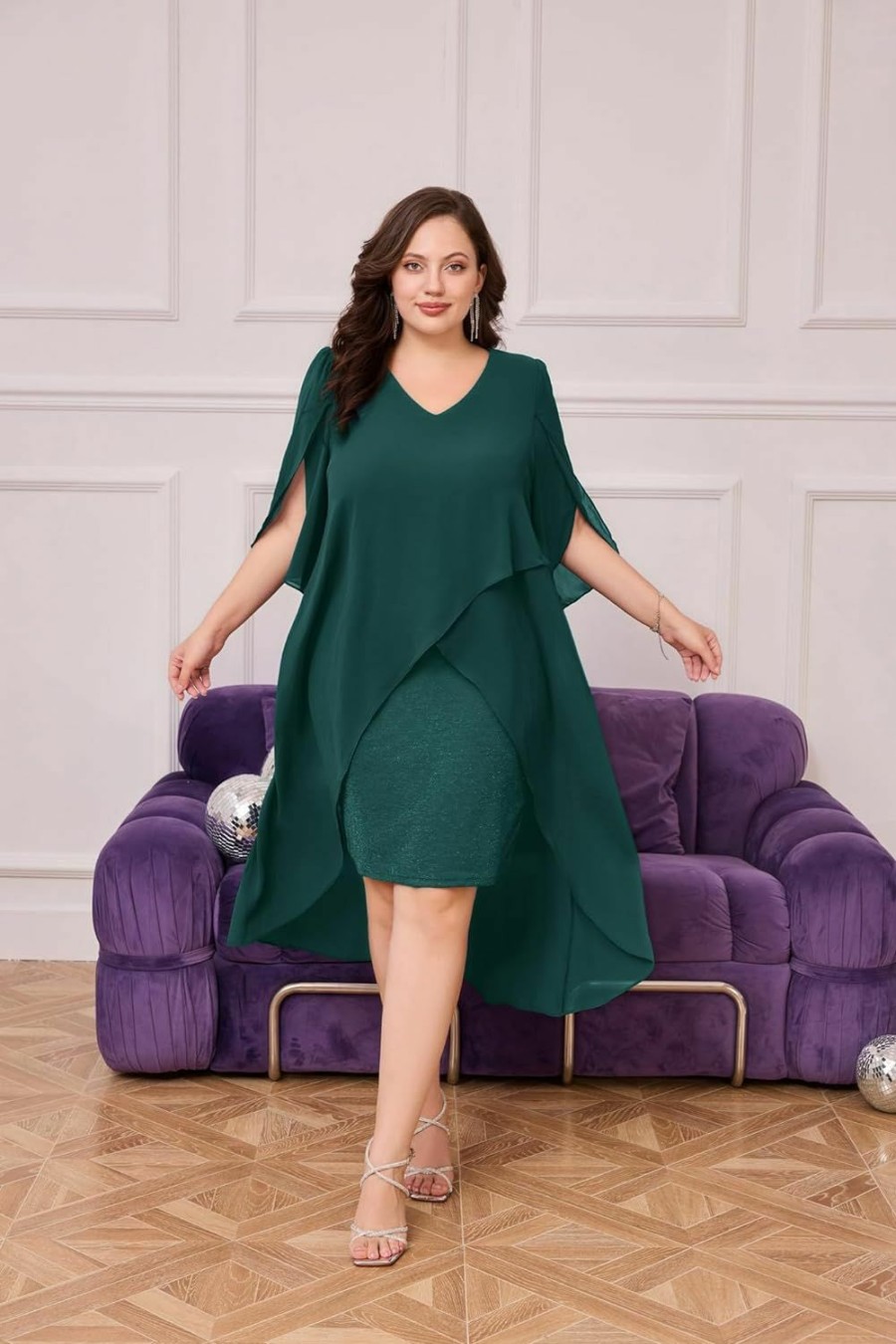 Online Hanna Nikole Hanna Nikole Womens Plus Size Chiffon Cocktail Dress Ruffle 3/4 Sleeve Wedding Guest Party Dresses With High Low Hem