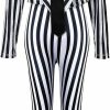 Hot SATINIOR Women'S Black White Vertical Striped Kit Include Blazer Length Pant With Tie