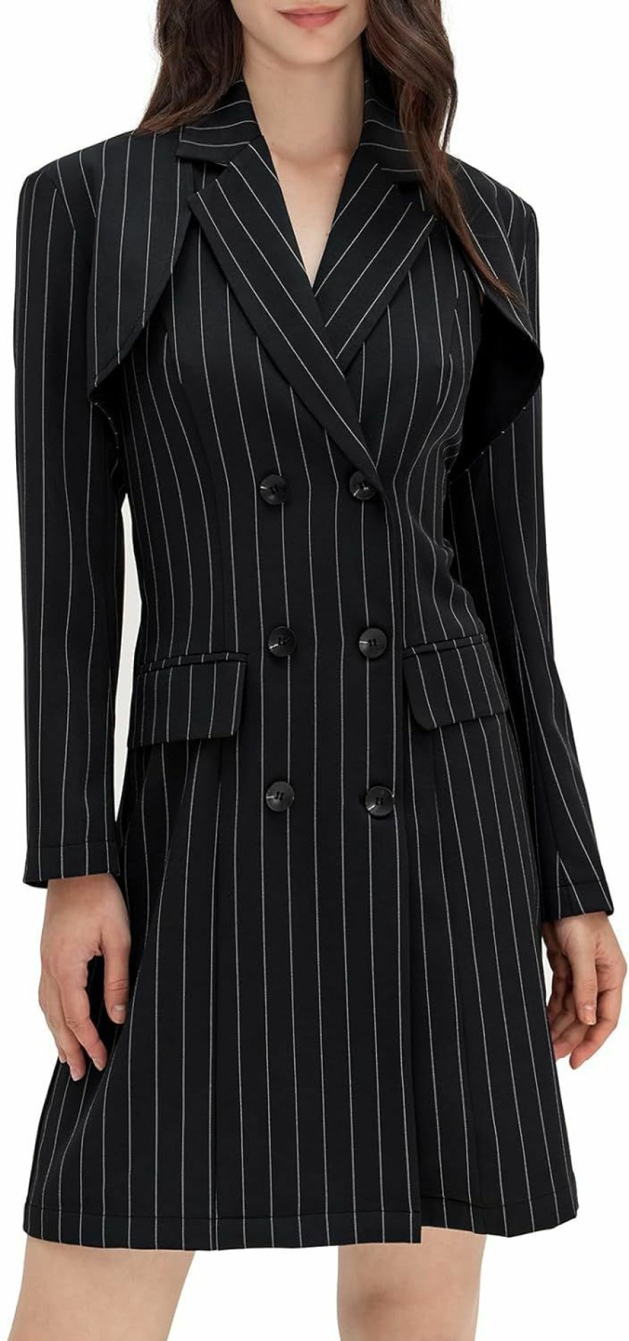 Best AMIMIV Women'S 2 Piece Striped Outfit Sets Cropped Blazer And Sleeveless Lapel Double Dreasted Halter Dress Suit With Pockets