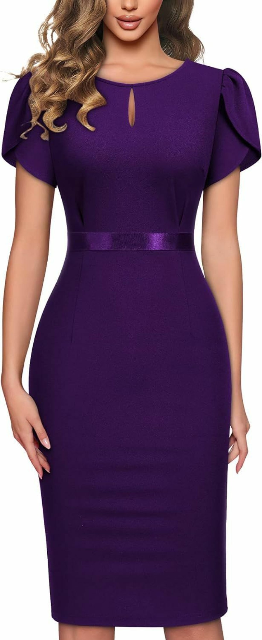 Clearance AISIZE Aisize Women'S Elegant Puff Sleeves Keyhole Neck Cocktail Party Pencil Dress