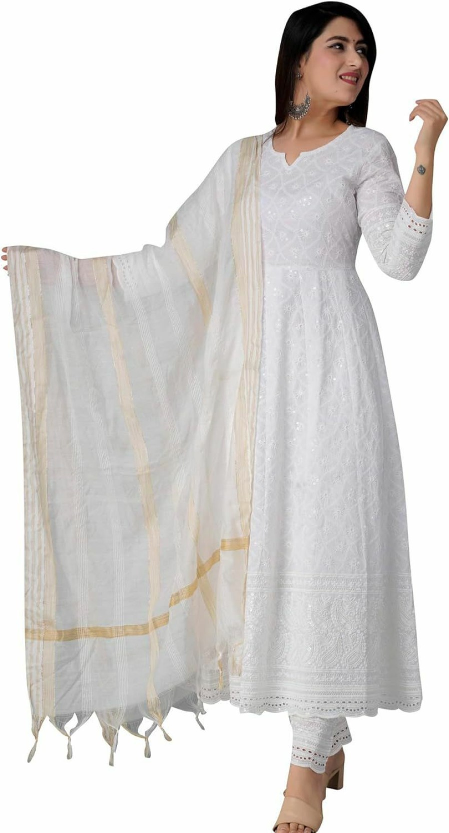 Hot JG JAI GOVINDAM Chikankari Cotton Indian Kurti For Women Summer Dress Kurta Pant With Dupatta Set Pakistani Long Kurta