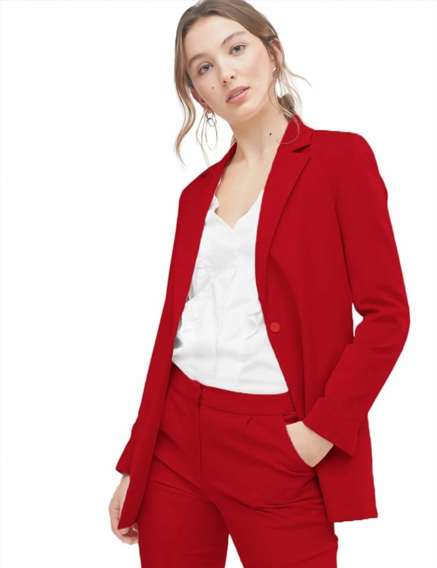 Clearance EXTRO&VERT Extro&Vert Boyfriend Blazer Jackets For Women Single Button Side Pockets Suit Jacket For Casual Business