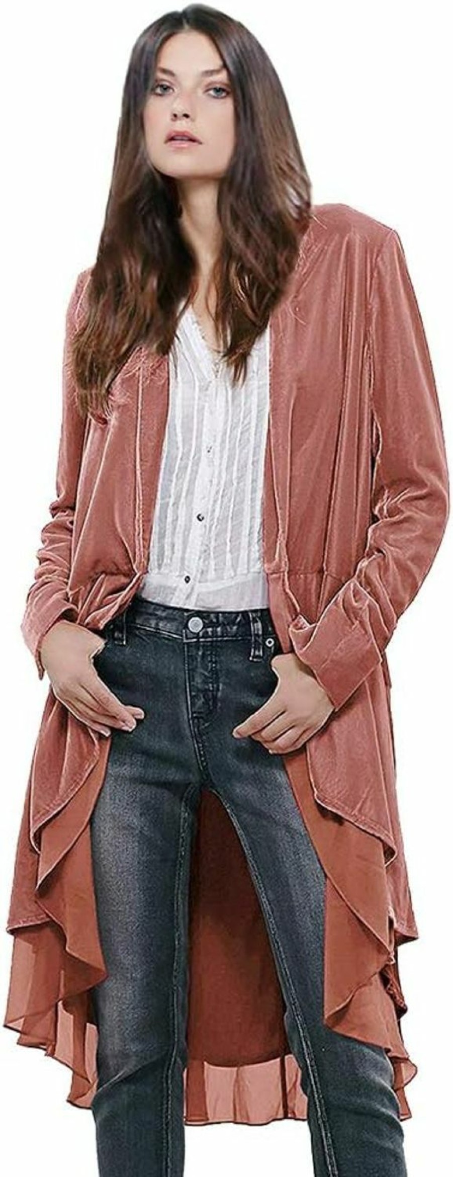 Clearance Beebeauty Women Ruffled Asymmetric Long Velvet Blazers Coat Casual Jackets