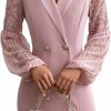 Wholesale WDIRARA Wdirara Women'S Contrast Lace Lapel Neck Lantern Sleeve Double Breasted Blazer Dress