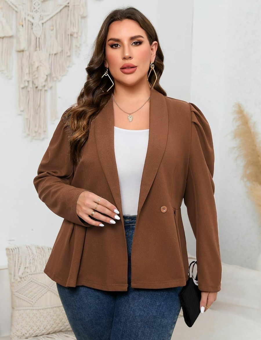 Hot KOJOOIN Kojooin Womens Plus Size Blazers Business Casual Knit Blazer For Work Long Sleeve Shawl Lapel Blazer Suit Jackets