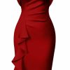 Best Memoriesea Memoriesea Women'S Vintage Church Ruffle Sleeve Ruched Bodycon Work Midi Pencil Dress