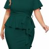 Best Hanna Nikole Hanna Nikole Women Plus Size Pencil Dress V Neck Ruffle Sleeves Vintage Wedding Guest Dress Wear To Work Dresses