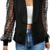 Wholesale WDIRARA Wdirara Women'S Contrast Mesh Jackets Lantern Sleeve Shawl Collar See Through Single Button Knitted Blazer