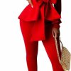 Wholesale Remelon Remelon 2 Piece Outfits For Women Blazer With Pants Deep V Long Sleeve Slim Fit Ruffle Pelplum Business Suit