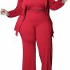 New IyMoo Iymoo Women'S Plus Size 3 Piece Sets Outfit Tracksuit Crop Top Blazer Jacket And Wide Leg Long Pants Jumpsuit Romper Suits