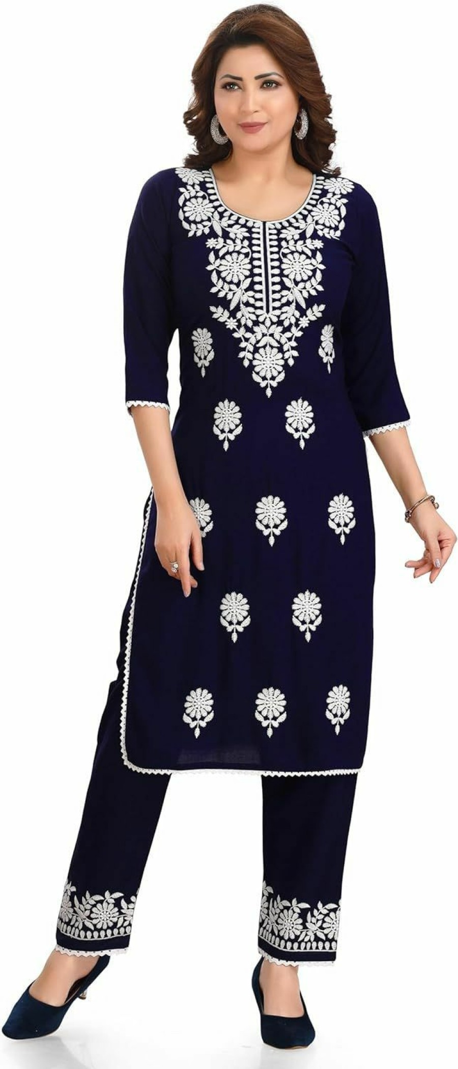 Best ladyline Ladyline Rayon Plain Lucknowi Embroidered Kurta With Pants Set For Women Indian Dress